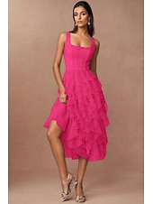 abordables Robes de cocktail-Robe Cocktail Verte A-Line Robe Corset Semi-Formelle Mariage Midi Sans Manches Col Carré Chiffon avec Volants
