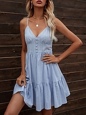 abordables Robes Rayés et Géométriques-Femmes Mini Robe Robe Décontractée Robe d&#039;été Robe Nuisette Élégant Mode Moderne Extérieur Quotidien Plage Coupe régulière Uni Sans manches Col en V Bleu Été