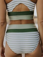 billiga Bikiniset-Kvinnors Baddräkter Bikini 2 Delad Troser Baddräkt Rygglös Slim Semester Strandkläder Randig U Nack Ärmlös Baddräkter