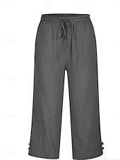 billiga Byxa i vanlig bomullslinne-Kvinnors Chinos Enfärgad Mode Streetwear Grundläggande Kalf Längd Medium Midja Enfärgad Fickor Dragkedja Komfort Utomhus Mikro-elastisk Semester Gatu Daglig Mörk Grå Ametist Grå Svart Sommar Vår