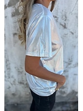 billige Plain t-skjorte-Dame Bluse عادي Moderne Kortermet Crew-hals Vanlige topper Ferie Ut på byen Svart Hvit Navyblå Lilla Gull Sommer