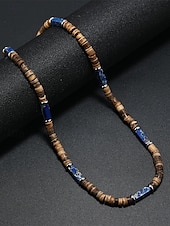 abordables Bijoux pour hommes-Collier de perles en bois naturel pour homme avec des accents turquoise, style surfeur bohème, bijoux réglables pour la plage, les festivals et les tenues décontractées