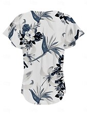 abordables T-shirt floral-Blouses d&#039;été pour femmes tops floraux stylés décontractés manches courtes col en V tops réguliers quotidien imprimé blanc bleu gris bleu clair été printemps