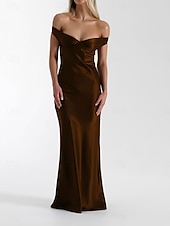 cheap Prom Dresses-Yellow Dress Mermaid / Trumpet Party Dresses Elegant Dress Wedding Wedding Guest Floor Length Sleeveless Off Shoulder Backless with Ruched 2025