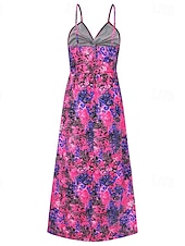 abordables Robes Floraux Imprimés-Femmes Robe Midi Robe d&#039;été Robe Nuisette Robe bohème Mode Moderne Quotidien Plage Week-end Coupe régulière Fleuri Sans manches Col en V Jaune clair Jaune Bleu Violet Été