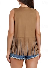 cheap Boho Tops-Women&#039;s Blouse Plain Active Modern Sleeveless V Neck Regular Tops Daily Holiday Fringe Black White Yellow Army Green Red Summer