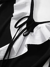 cheap Plain Dress-Women&#039;s Boho Dress Western Dress Vintage Mini Dress A Line Dress Ruffle Dress Casual Going out Beach Regular Fit Graphic Long Sleeve V Neck Black Summer
