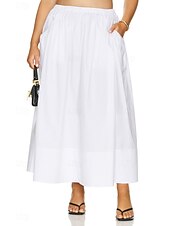 abordables Jupes unies-Femmes Jupe Évasé Mode Maxi Taille Basse Jupes Uni Avec Poches Micro-Élastique Vacances Rue Noir Blanche Champagne Beige Été Mélange Lin-Coton