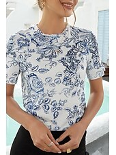 billige Blomster t-skjorte-Dame T skjorte Blomstret Moderne Fritid Kortermet Crew-hals Vanlige topper Daglig Helg Trykt mønster Hvit Sommer