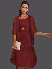 abordables Avec veste-Robe de mère de la mariée à deux pièces pour mariage à la plage invitée de mariage élégant col en V longueur thé chiffon dentelle sans manches vestes avec appliqués 2025 taille personnalisée gratuite
