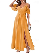 preiswerte abendkleider-Damen Langes Kleid Maxikleid Abschlussballkleid Partykleid Cocktailkleid Mode Party Besonderer Anlass Date Normale Passform Einfach Kurzarm V Ausschnitt Gelb Hellgrün Blau Grün Sommer