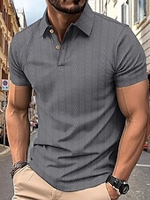 cheap Men&#039;s Classic Polo-Men&#039;s Golf Shirt Golf Polos Shirts Work Casual Lapel Short Sleeve Basic Modern Stripes Patchwork Buttons Summer Regular Fit Depression Green Black White Burgundy Deep Blue Khaki Golf Shirt