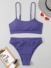 abordables Ensemble de bikinis-Femmes Maillots de Bain Bikini 2 pièces Maillot de bain Dos nu Tropical Tenues de plage Uni Col en U Sans manches Maillots de bain