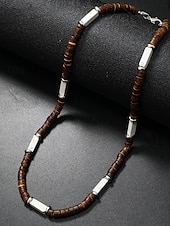 abordables Bijoux pour hommes-Collier de perles en bois naturel pour homme avec des accents turquoise, style surfeur bohème, bijoux réglables pour la plage, les festivals et les tenues décontractées