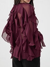 abordables Hauts sexy pour femmes-Femmes Chemise Chemisier Uni Élégant Moderne manche longue Col en V Hauts Réguliers Fête Sortir Superposé Vin Été