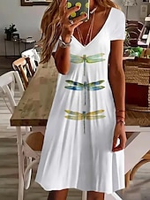 ieftine Animalele se îmbracă-Pentru femei Rochie Mini Rochie casual Rochii Tricou Rochie de Vară Rochie A line Vacanță Casual Stiluri de Plajă Fit regulat Grafic Manșon scurt În V Alb Vară