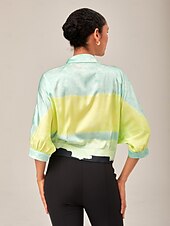 cheap Shirts,Tops &amp; Blouses-Gradient Background Palm Tree Tie-Front Top  Casual Vacation Style