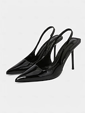 billiga Cocktail-vita lackläder slingback pumps för kvinnor – moderna stilettklackar med spetsig tå för chica cocktailpartyn och eleganta kvällar