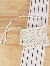 olcso Keresztpántos táskák-női kézzel szőtt boho crossbody táska – vintage makramé válltáska bojttal tengerparti nyaraláshoz és hétköznapi ruhákhoz szín fekete fehér rózsaszín