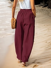 cheap Plain Cotton Linen Pant-Women&#039;s Cotton Linen Pants Baggy Pants Solid Color Vintage Fashion Streetwear Full Length High Waist Plain Pocket Elastic Waistband Comfy Soft Comfortable Micro-elastic Outdoor Vacation Street