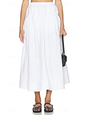 abordables Jupes unies-Femmes Jupe Évasé Mode Maxi Taille Basse Jupes Uni Avec Poches Micro-Élastique Vacances Rue Noir Blanche Champagne Beige Été Mélange Lin-Coton