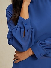 olcso Kétrészes készletek-női esküvői vendég jumpsuit elegáns sötétkék hosszú áttetsző ujjú széles láb elegáns esti parti viselet kerek nyakkivágás tavasz nyár ősz