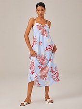 preiswerte Blumenkleider-rotes Urlaubs-Camisolekleid mit Meeresmotiv