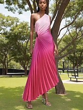 abordables Robes de cocktail-Robe de cocktail asymétrique fuchsia robe élégante semi-formelle mariage longueur thé satin avec plis robe d&#039;invitée de mariage