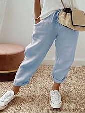 preiswerte Schlichte Hose aus Baumwollleinen-Damen Chinos Einfarbig Mode Streetwear Stylisch Knöchellang Medium Taille Schlicht Tasche Kordelzug Komfort Outdoor Mikrofaser Urlaub Street Alltag Grau Schwarz Weiß Himmelblau Sommer Frühling
