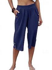 preiswerte Wesentliche Falsche Unterteile-Damen Kunstbaumwollleinen Caprihose Stoffhosen Lässig Wadenlang Natürliche Taille Einfach Tasche Elastischer Bund Außenbereich Bequem Urlaub Straße Wein Grau Schwarz Rosa Sommer Normale Passform