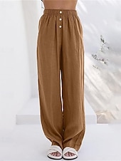 economico Pantaloni in lino e cotone semplici-Per donna Pantaloni in cotone e lino Pantaloni Palazzo Moda Streetwear Comfort Lunghezza intera Misura del girovita medio Semplice Tasca Elastico in vita Comodo All&#039;aperto Confortevole Streetwear