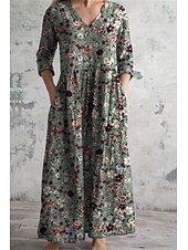 levne Květinové šaty-Dámské Dlouhé šaty Maxi šaty Volnočasové šaty Letní šaty Boho šaty Módní Dovolená Denní Víkend Běžný Květinový Dlouhý rukáv Do V Bílá Světle zelená Světlá růžová Vodní modrá Léto