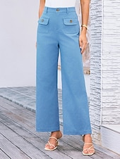 billiga breda ben och hög midja-Dam Brett skaft Byxor Streetwear Kontor Lång Hög midja Slät Ficka Högt snitt Mateial som andas Mjuk Microelastisk Semester Gata Dagliga kläder Svart Vit Gul Rosa Sommar Normal