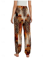 preiswerte Hose aus Baumwollleinen mit Grafik-Damen Leinen-inspirierte Hosen Weites Bein Hosen Hose Ethno-Stil Lässig Boho Volle Länge Hohe Taille Blumen Grafik Paisley-Muster Tasche Elastischer Bund Drucken Atmungsaktivität Weich Mikroelastisch