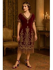 economico Scarpe vintage da donna-sandali da donna in velluto bordeaux con decorazioni dorate – sandali con cinturino alla caviglia in stile barocco con tacchi a blocco decorativi per eventi formali, feste in maschera e spettacoli teatrali