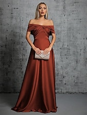 tanie Suknie dla druhen-Sukienka dla drużby w kształcie litery A Bez ramiączek bez rękawów Elegancka do ziemi z tkaniny taftowej w jednolitym kolorze