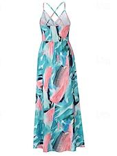 preiswerte Druck Blumen Kleider-Damen Midikleid Sommerkleid Unterkleid Boho-Kleid Mode Modern Täglich Strand Wochenende Normale Passform Blumen Ärmellos V Ausschnitt wasserblau Schwarz Rosa Orange Sommer
