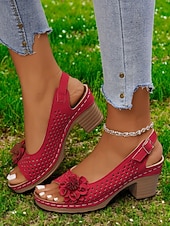 olcso Magassarkú szandálok-női virágos kivágású slingback szandál – kényelmes, vaskos sarkú nyári szandál hétköznapi és kerti parti viselethez