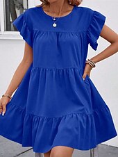 preiswerte Einfaches Kleid-Damen Minikleid Freizeitkleid Sommerkleid Elegant Mode Outdoor Ferien Date Normale Passform Einfach Kurzarm Rundhalsausschnitt Schwarz Blau Rosenrot Sommer Frühling