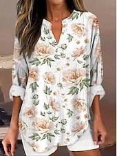 economico Top Floreali-Per donna Camicia Boho Floreale Grafico Elegante Casual Boho Manica Lunga Scollo a V Top Regolari Quotidiano Uscire Patchwork Stampato Rosa cipria Rosa Vino Verde militare Rosso Primavera, Autunno
