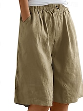 abordables Bermudas-Mujer Pantalón corto pantalones Casual Longitud de la rodilla Cintura Media Plano Bolsillo Cintura elástica Confortable Al Aire Libre Ropa Cotidiana Noche Azul pavo real Albaricoque Marrón Claro