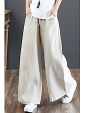 cheap Plain Cotton Linen Pant-Women&#039;s Cotton Linen Shorts Linen-Inspired Pants Cotton Linen Pants Fashion Streetwear Full Length Natural Plain Pocket Elastic Drawstring Design Comfy Comfortable Street Going out Apricot Jacinth