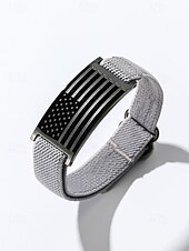 preiswerte Herrenschmuck-Verstellbares Herrenarmband mit amerikanischer Flagge – elastisches Nylonband mit Edelstahlplatte, Armband im patriotischen Stil für den Unabhängigkeitstag, Veteranen und die alltägliche Freizeitkleidung