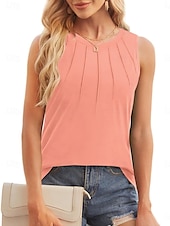 olcso Egyszerű ujjatlan felső-Női Camisole Tank Top Tömör szín Napi Alkalmi Ujjatlan Terített nyak Normál felsők Napi Fekete Arcpír rózsaszín Lóhere Szürke Nyár