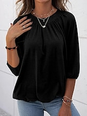 abordables Hauts Unis pour Femmes-Femmes T-shirt Uni Mode Moderne Manche 3/4 Col ras du cou Hauts Réguliers Quotidien Noir Blanche Rose Claire Vin Vert Véronèse Été