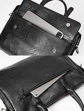 billiga Herrväskor-mäns portfölj i svart läder - stor affärsväska med övre handtag och laptopfack, professionell kontorsväska för arbete och möten