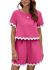 abordables Ensembles courts pour femmes-Ensembles de shorts de mode streetwear pour femmes en 2 pièces à manches courtes à col rond en couleur unie imprimé décontracté quotidien noir rose bleu été coupe régulière