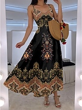 cheap Boho Dress-Women&#039;s Maxi Dress A Line Dress Slip Dress Vacation Casual Boho Going out Beach Regular Fit Floral Graphic Paisley Sleeveless V Neck Black Red Blue Purple Summer Spring