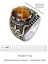 abordables Bijoux pour hommes-Bague vintage en acier inoxydable pour homme avec pierre œil de tigre, design tribal en argent antique, bague audacieuse, adaptée aux occasions décontractées et formelles