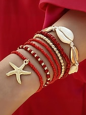 olcso Női karkötő-női boho shell gyöngyös karkötő szett - 7 részes tengeri csillag bűbáj sztreccs karkötő többféle színben nyári strand és üdülő viselethez